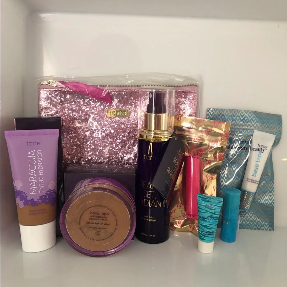 Tarte tan deep neutral, shape tape powder, spray